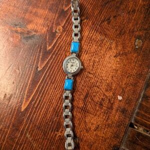Vintage Silver and Blue Link Bracelet Watch